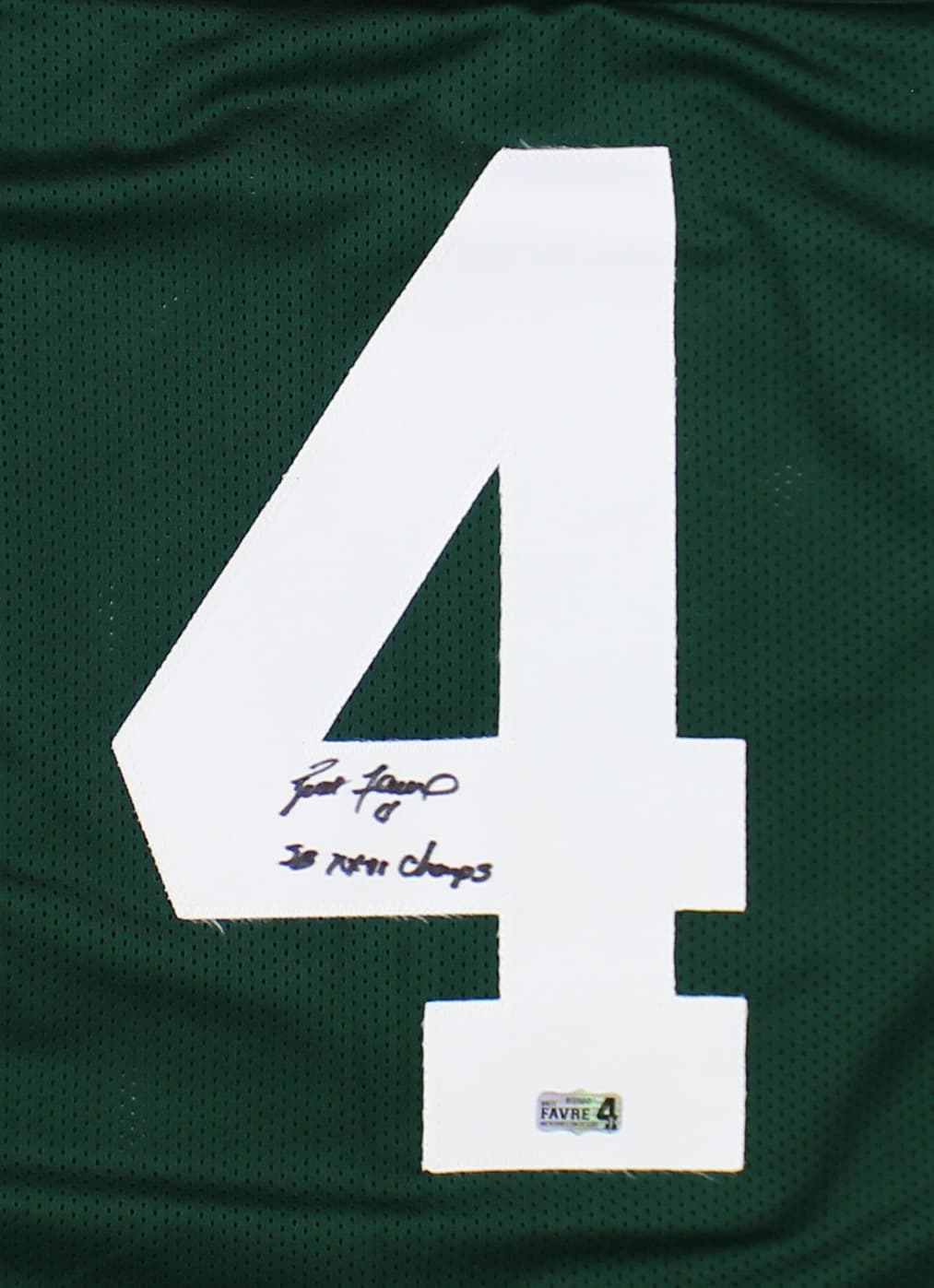 Brett Favre Signed Green Bay Custom Green Jersey with “SB XXXI Champs” Inscription Brett Favre Jersey brett-favre-green-bay-sb-xxxi, Green Bay Packers, view 2, supplier stock photo