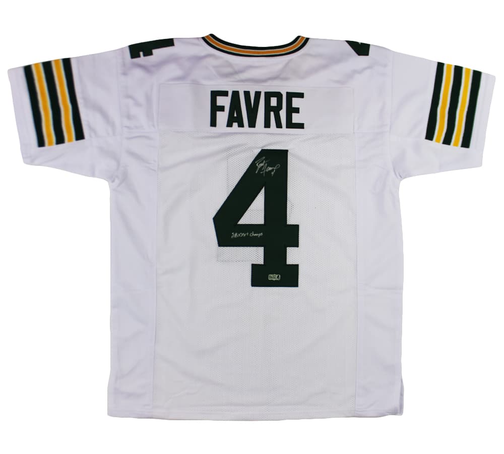 Brett Favre Signed Green Bay White Custom Jersey With “SB XXXI Champ” Inscription Brett Favre Jersey brett-favre-green-bay-white-sb, Green Bay Packers, supplier stock photo