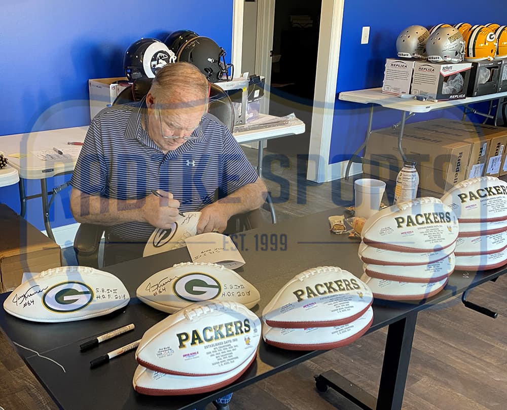Jerry Kramer Signed Green Bay Packers Embroidered White NFL Football with “S.B. I & II, HOF 2018” Inscription Jerry Kramer Ball jerry-kramer-green-bay-packers-embroidered, Green Bay Packers, view 4, supplier stock photo