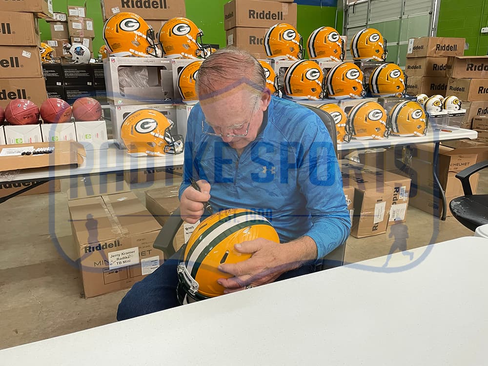 Jerry Kramer Signed Green Bay Packers TK Suspension NFL Helmet with “HOF 2018 & SB I & II Champs” Inscription Jerry Kramer Helmet jerry-kramer-green-bay-packers-tk, Green Bay Packers, view 2, supplier stock photo