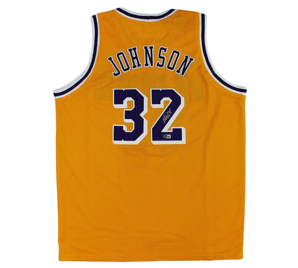 Magic Johnson Signed Los Angeles Custom Yellow Jersey Magic Johnson Jersey magic-johnson-los-angeles-yellow, Los Angeles Lakers, supplier stock photo