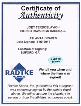 Joey Terdoslavich Signed Rawlings Official Major League Baseball Ball joey-terdoslavich-rawlings-major-league, view 2, supplier stock photo