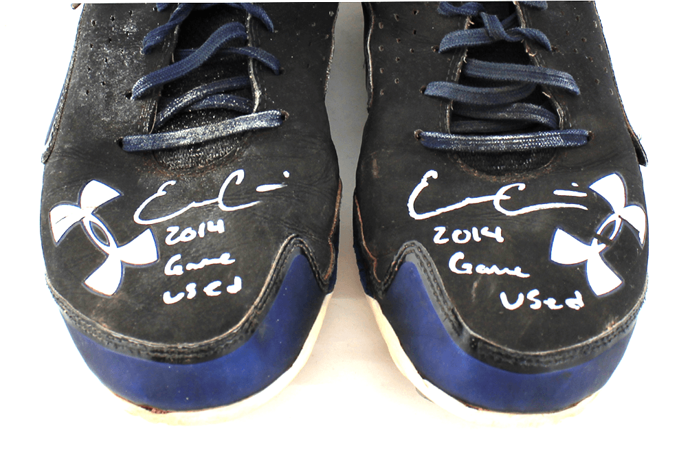 Evan Gattis Signed Game Used Blue & Black Under Armor Cleats with “2014 Game Used’ Inscription Evan Gattis Other evan-gattis-game-used-blue-black, view 4, supplier stock photo