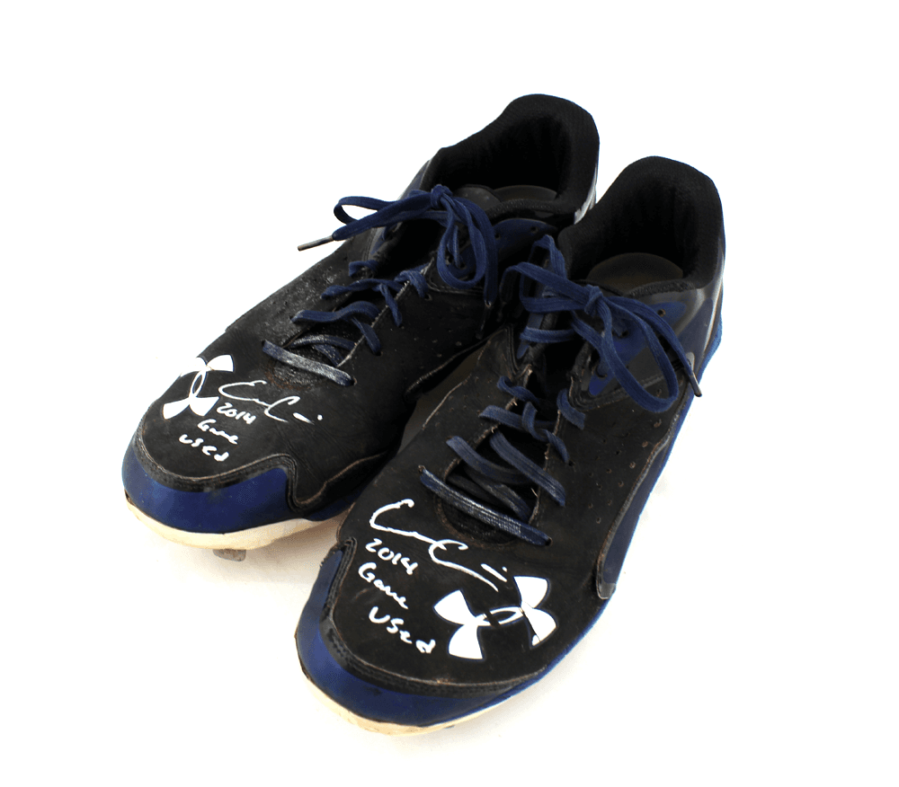 Evan Gattis Signed Game Used Blue & Black Under Armor Cleats with “2014 Game Used’ Inscription Evan Gattis Other evan-gattis-game-used-blue-black, view 5, supplier stock photo