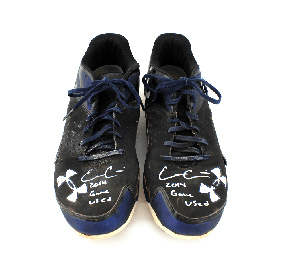 Evan Gattis Signed Game Used Blue & Black Under Armor Cleats with “2014 Game Used’ Inscription Evan Gattis Other evan-gattis-game-used-blue-black, view 6, supplier stock photo