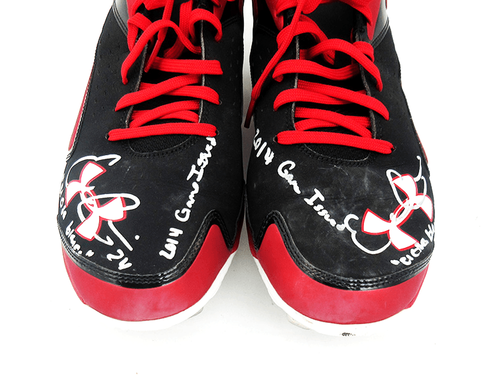 Evan Gattis Signed Game Issued Red & Black Under Armor Cleats with “2014 Game Issued” & “El Oso Blanco” Inscriptions Evan Gattis Other evan-gattis-game-issued-red-black, view 4, supplier stock photo