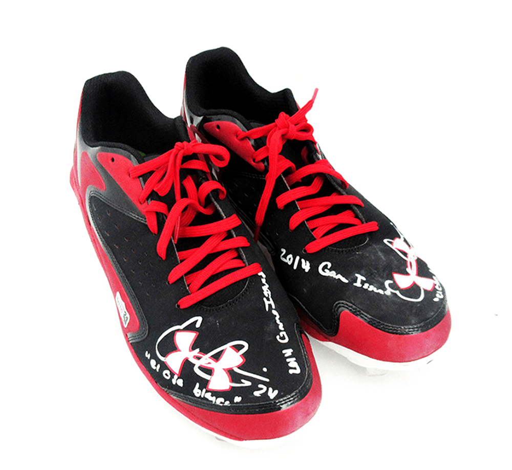 Evan Gattis Signed Game Issued Red & Black Under Armor Cleats with “2014 Game Issued” & “El Oso Blanco” Inscriptions Evan Gattis Other evan-gattis-game-issued-red-black, view 2, supplier stock photo