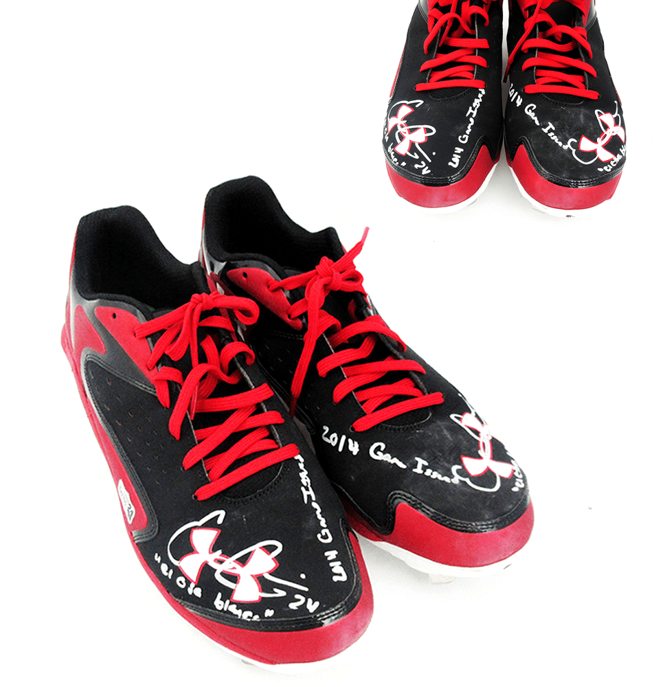 Evan Gattis Signed Game Issued Red & Black Under Armor Cleats with “2014 Game Issued” & “El Oso Blanco” Inscriptions Evan Gattis Other evan-gattis-game-issued-red-black, supplier stock photo