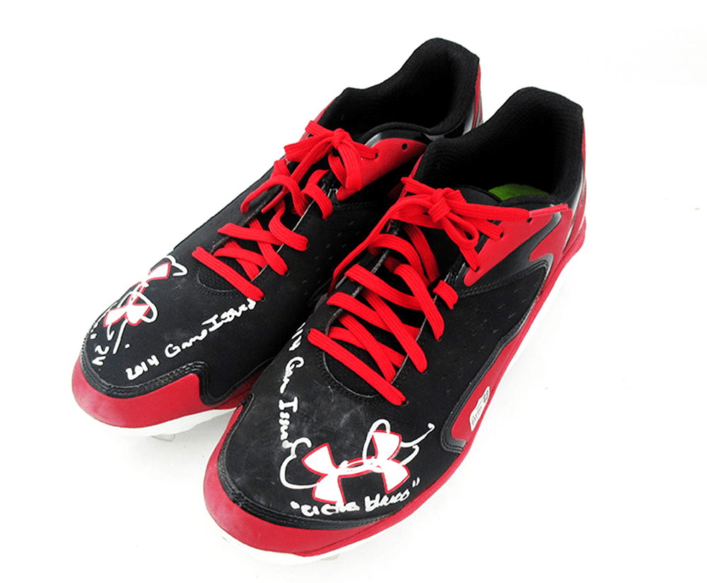 Evan Gattis Signed Game Issued Red & Black Under Armor Cleats with “2014 Game Issued” & “El Oso Blanco” Inscriptions Evan Gattis Other evan-gattis-game-issued-red-black, view 3, supplier stock photo