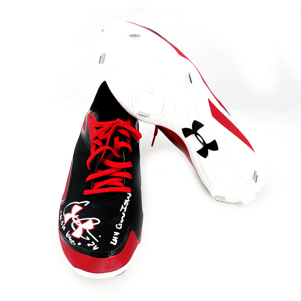 Evan Gattis Signed Game Issued Red & Black Under Armor Cleats with “2014 Game Issued” & “El Oso Blanco” Inscriptions Evan Gattis Other evan-gattis-game-issued-red-black, view 5, supplier stock photo