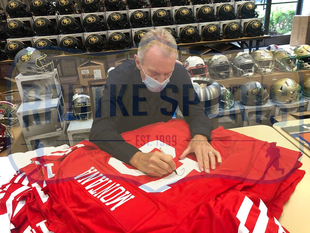 Joe Montana Signed San Francisco Custom Red Jersey Joe Montana Jersey joe-montana-san-francisco-red, San Francisco 49ers, view 3, supplier stock photo