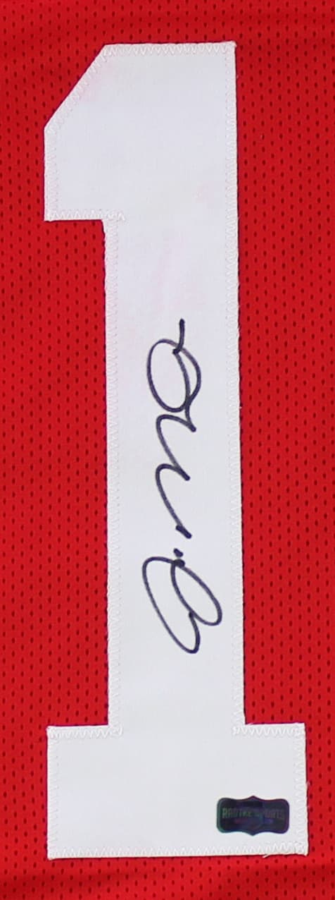 Joe Montana Signed San Francisco Custom Red Jersey Joe Montana Jersey joe-montana-san-francisco-red, San Francisco 49ers, view 2, supplier stock photo