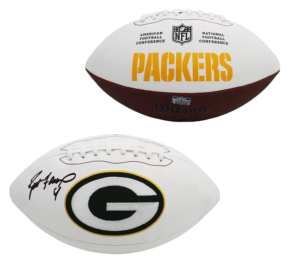 Brett Favre Signed Green Bay Packers Embroidered Logo White Panel NFL Football Brett Favre Ball brett-favre-green-bay-packers-embroidered, Green Bay Packers, supplier stock photo