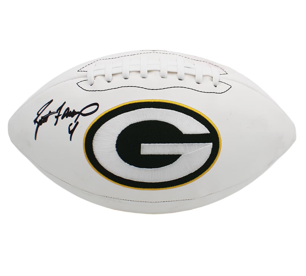 Brett Favre Signed Green Bay Packers Embroidered Logo White Panel NFL Football Brett Favre Ball brett-favre-green-bay-packers-embroidered, Green Bay Packers, view 2, supplier stock photo