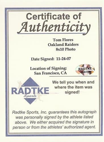 Tom Flores Autographed/Signed Oakland Raiders 8×10 NFL Photo Passing Photo 8x10-tom-flores-oakland-raiders-8-10, view 2, supplier stock photo