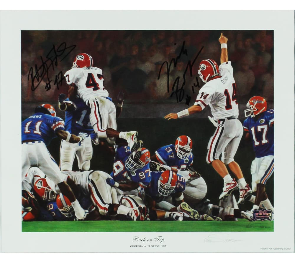 Mike Bobo & Robert Edwards Signed Georgia Bulldog Unframed 12×15 Noah Stokes NCAA “Back on Top” Print – Black Ink Photo 12x15-mike-bobo-robert-edwards-georgia-bulldog, supplier stock photo