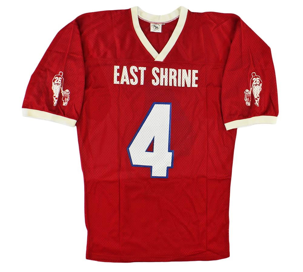Brett Favre Signed East Shrine Authentic Game Worn Red Jersey with “Game Used Shrine Game MVP 1/26/91” Inscription Brett Favre Jersey brett-favre-east-shrine-game-worn, Green Bay Packers, view 2, supplier stock photo
