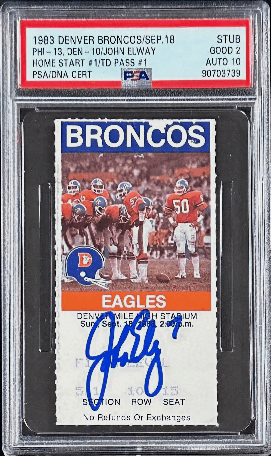 John Elway Signed Ticket Stub PSA Good 2 90703739 Auto 10 1st Home Start 1st TD John Elway Ticket Stub 90703739, supplier stock photo